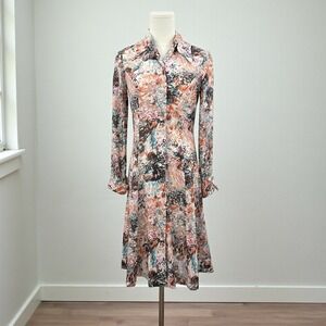 VTG 1970s Abstract Print Shirt Dress Size Small Earthy Eclectic Boho Modern